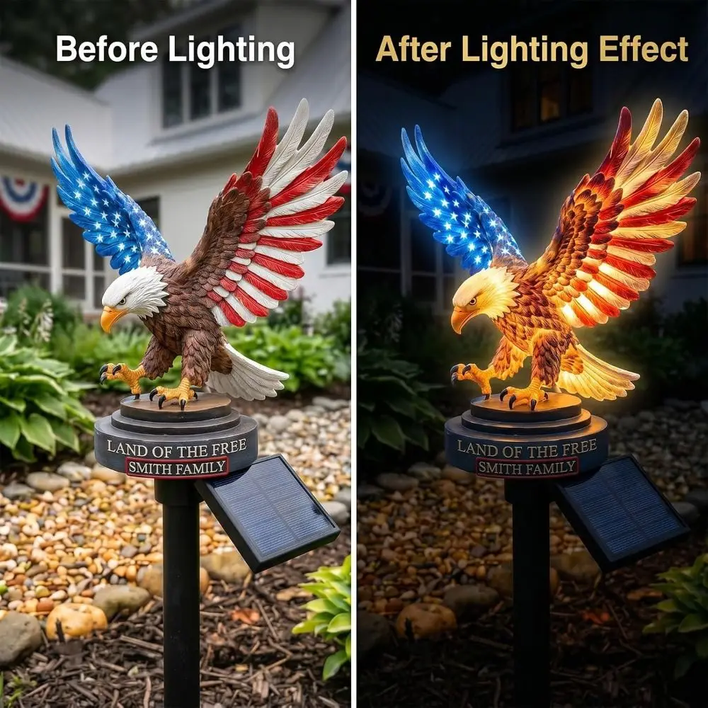 LED Lighting Solar Eagle Light UV Resistant Solar Powered Eagle Garden Stake Flag Themed Wings Patriotic Eagle Statue