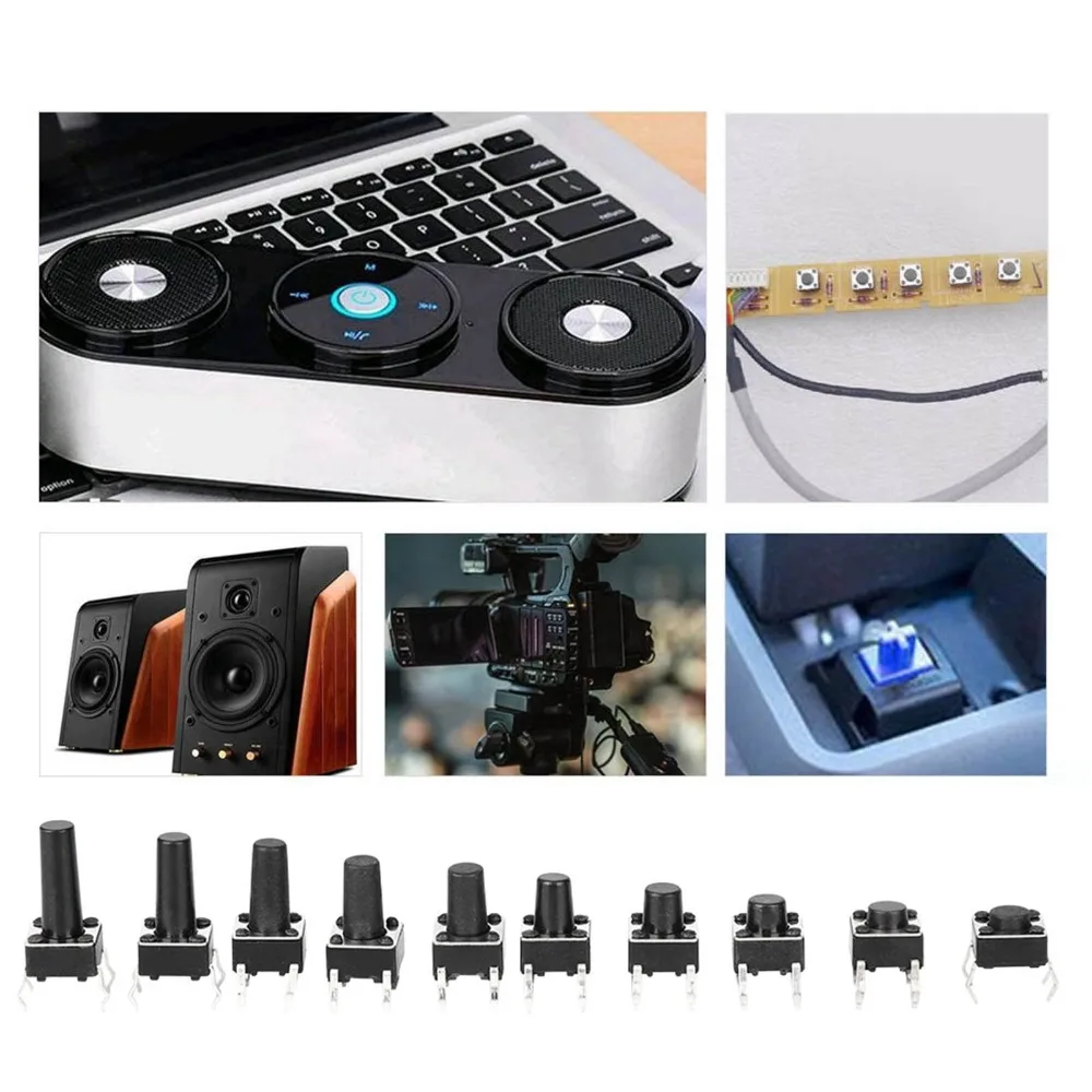 200PCS 4 Pins actile Push Button Switch 6x6mm 10 Values Micro Momentary Tact Switch Small Momentary Button Switch Assortment Kit