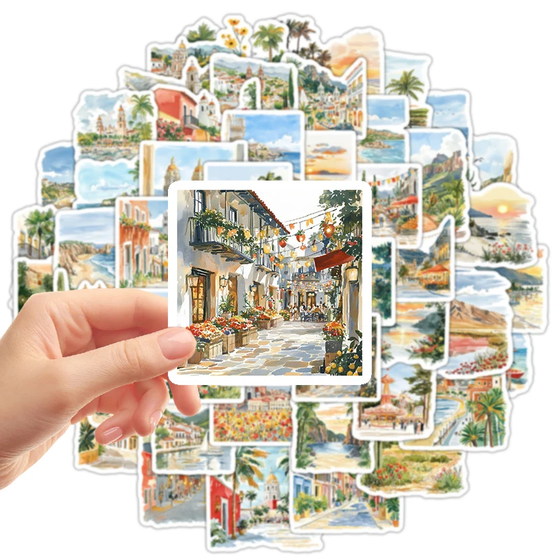 50PCS Travel City Street Scenery Sticker Nature Landscape Stickers Set Vintage Aesthetic World Architecture Decals Scrapbooking
