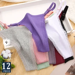 FINETOO 12Pcs/Set Sexy G-string Panties Cotton Women's Underwear Adjustable Waist Girl Female Pantys Bikini Lady Thongs Lingerie