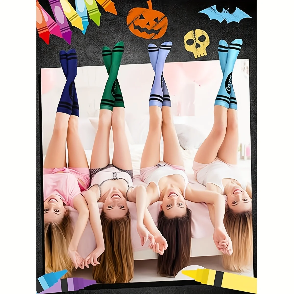 1 Paar Socken in verschiedenen Farben, Fußballsocken, Sportsocken, Basketballsocken, aus reiner Baumwolle, schweißabsorbierend, atmungsaktiv, geruchsneutral, bunte Socken, farbenfrohe, gestreifte Overknee-Socken, modisch und originell, weich und bequem, Damensocken, Socken-Accessoires, Requisiten für Kostümpartys, lange Wadensocken. – Detail 6