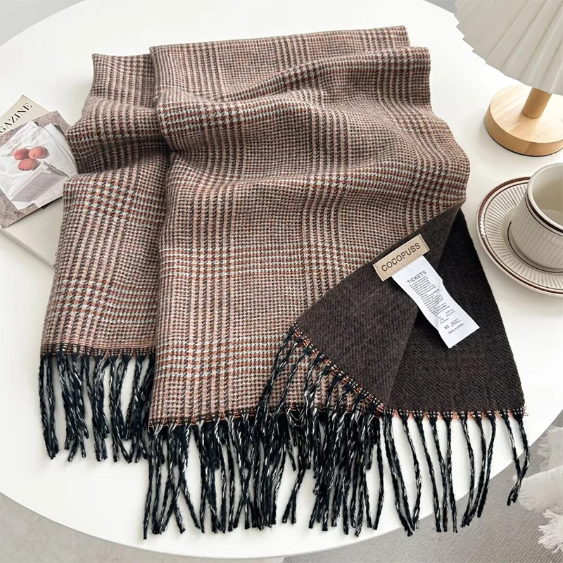 Luxury Plaid Print Cashmere Scarf for Women Pashmina Shawl Winter Wraps 2024 Warm Blanket Poncho Female Echarpe Bufanda