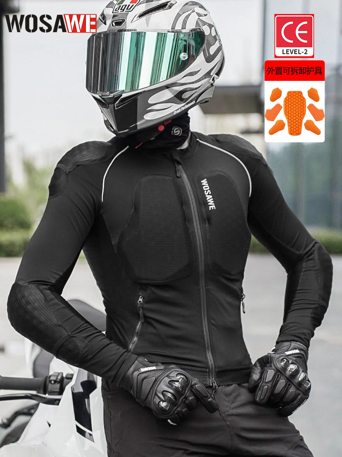 WOSAWE-Chaqueta de motocicleta, chaquetas de protección de armadura corporal, ropa de Moto, protectores de espalda para motociclismo, almohadillas suaves con certificación CE