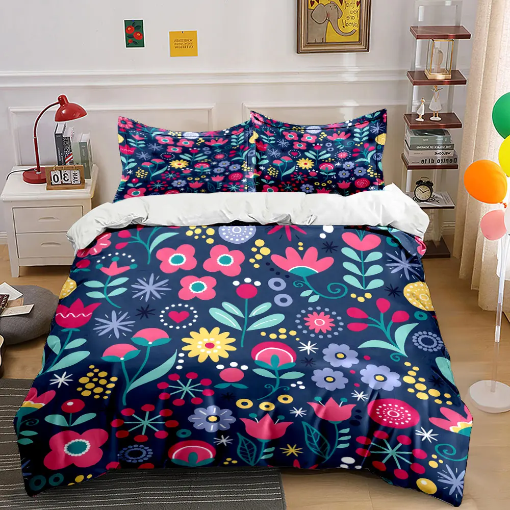 Colorful floral pattern background Print Bedding set 3PC 1 duvet cover 2 pillowcases adult and children bedding set Luxury