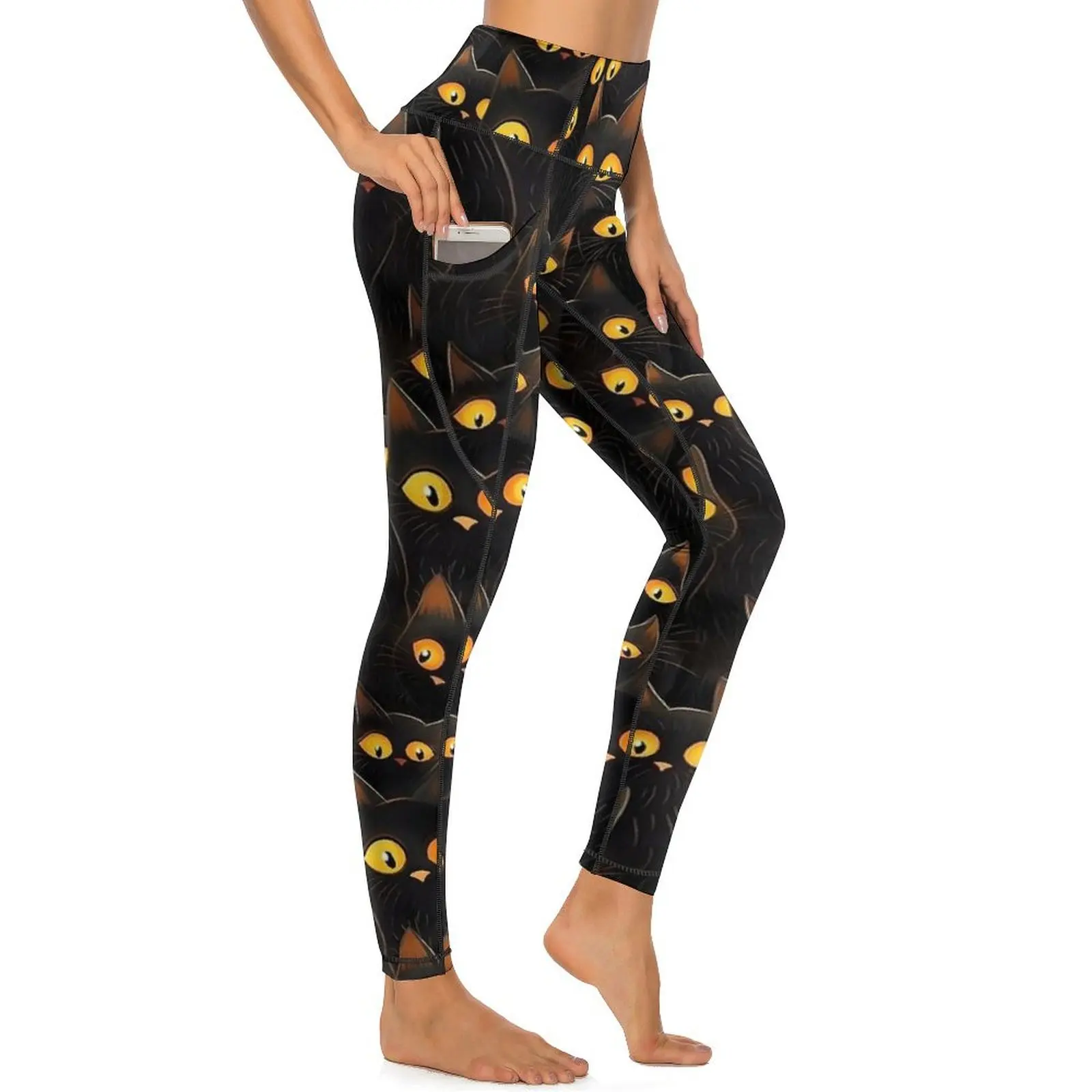 Halloween Dark Cats-legging Sexy push-up yogabroek Ademende stretchlegging Dames bedrukte fitness-sportlegging