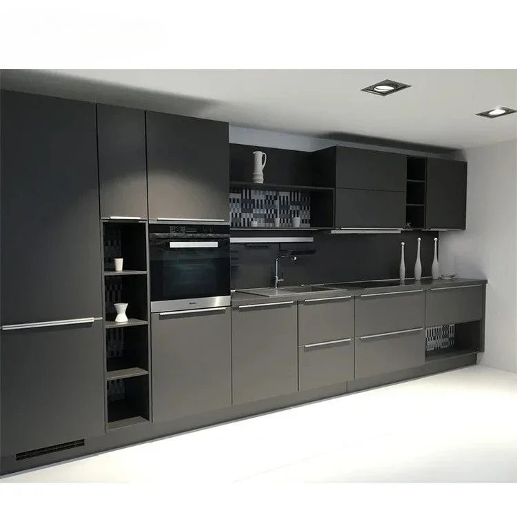

BFP Professional Good Price Complete Black Color Acrylic Kitchen Design Modern Cupboards for Kitchen Furniture Kitchen Cabinet