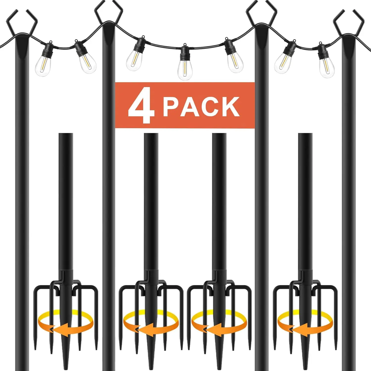 

10Ft String Light Poles 4 Pack with Fence Brackets, Outdoor Metal Stand for Deck Patio Backyard