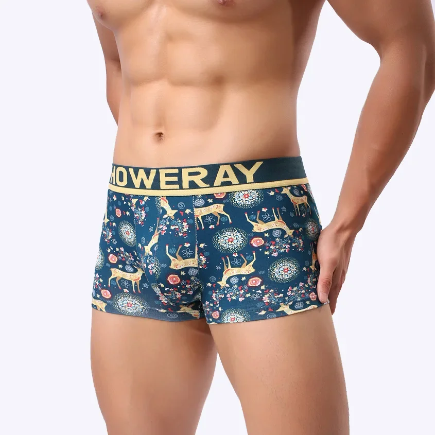 Boxer taille moyenne Elk coloré de Noël pour hommes, jeune U, poudres convexes, pantalon Aro, adolescent, sexy, astronomique, Lignerie, culotte Genci