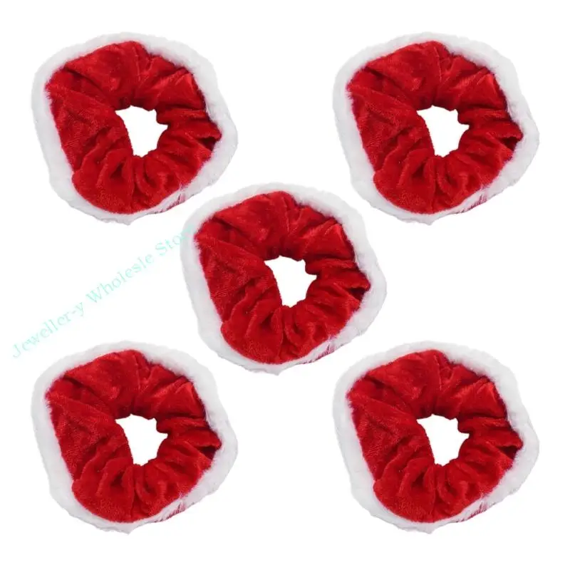 R7UF Christmas Hair Bands Hair Rings Christmas Hair Ties Fabric Material for Woman