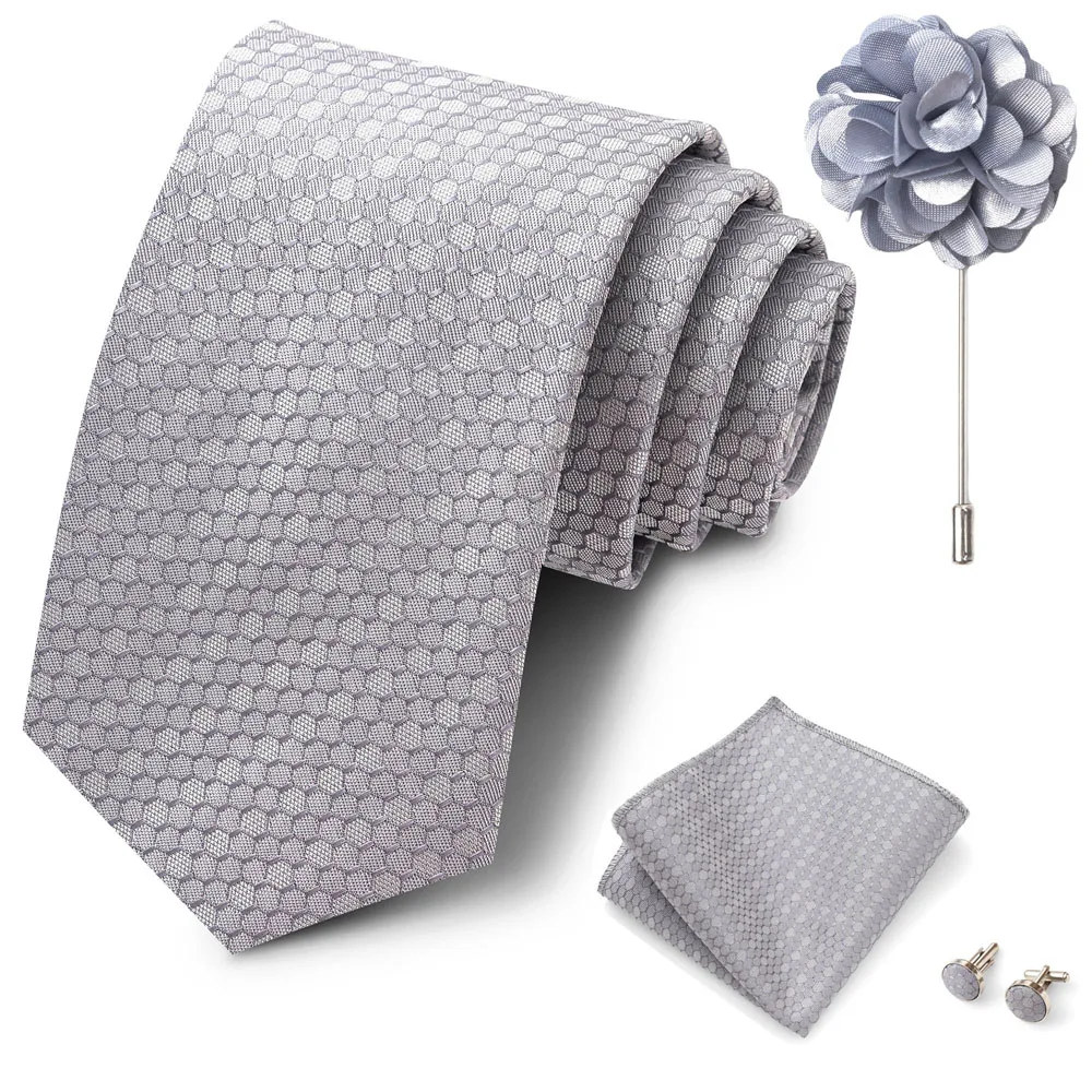 Großhandel Mode 8 cm Krawatte Taschentuch Manschettenknopf Pin Set Männer Krawatte Lila Paisley Anzug Zubehör Fit Hochzeit Geburtstag Geschenk – Detail 31
