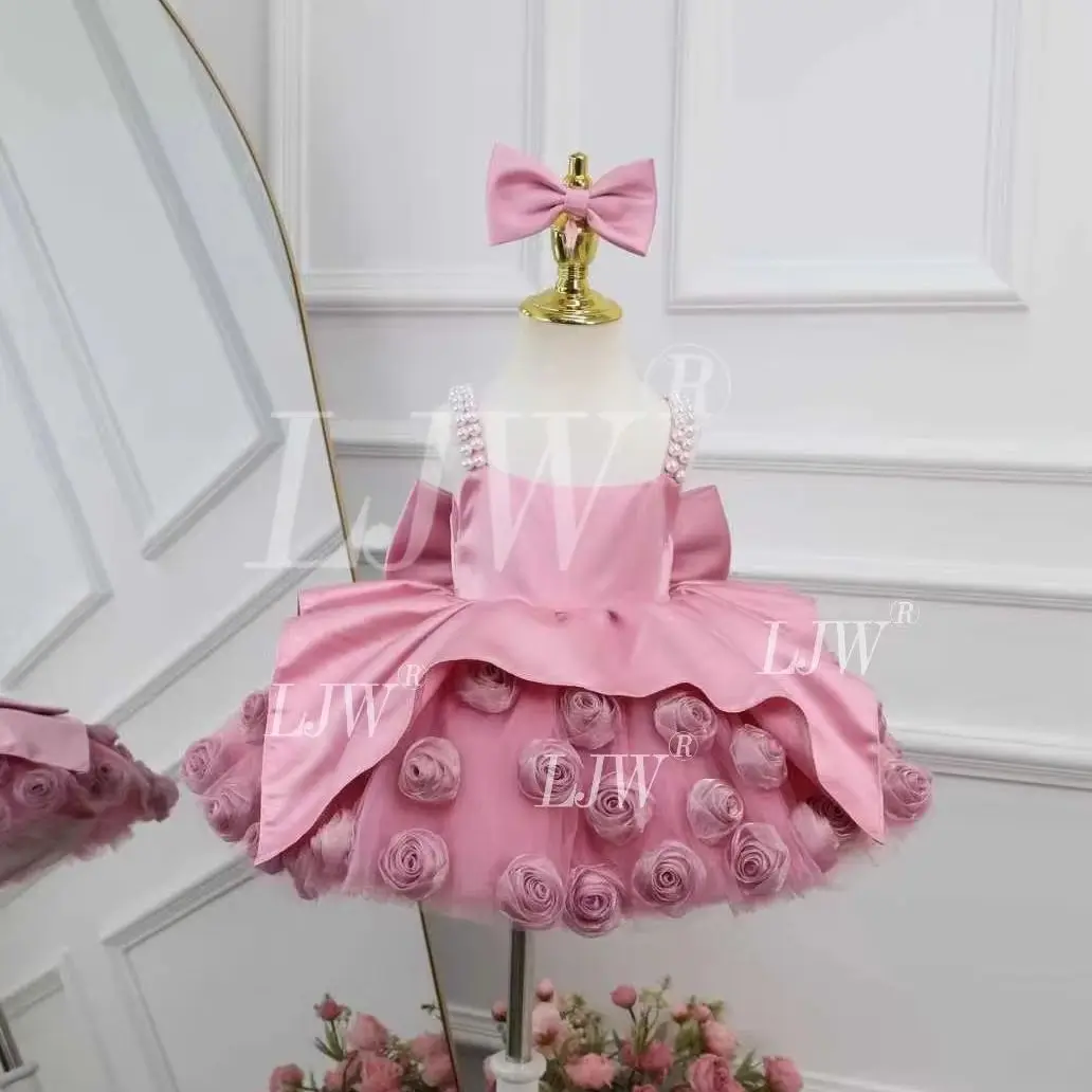 

Dreams Sleeveless toddler Girl First Birthday Pink Floral Princess Dress Wedding Flower Girl elegant ball evening dress Kids Bir