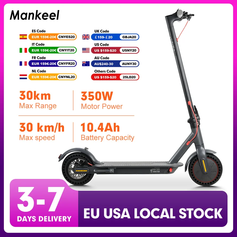 

Mankeel MK083 350W Electric Scooter for Adults 36V Max Range 30KM Smart APP 10.4AH Foldable Electric Kick Scooter Escooter