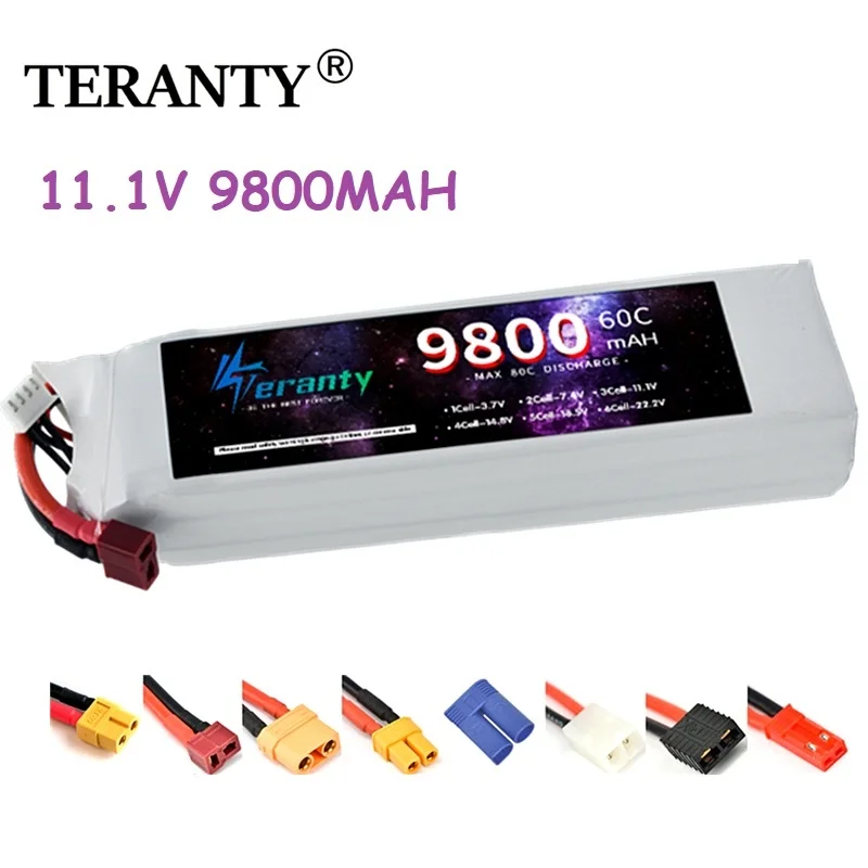 بطاريات ليبو 11.1 فولت 3 ثانية 9800 مللي أمبير عمداء T موصل XT60 pour voiture RC طائرة بدون طيار FPV