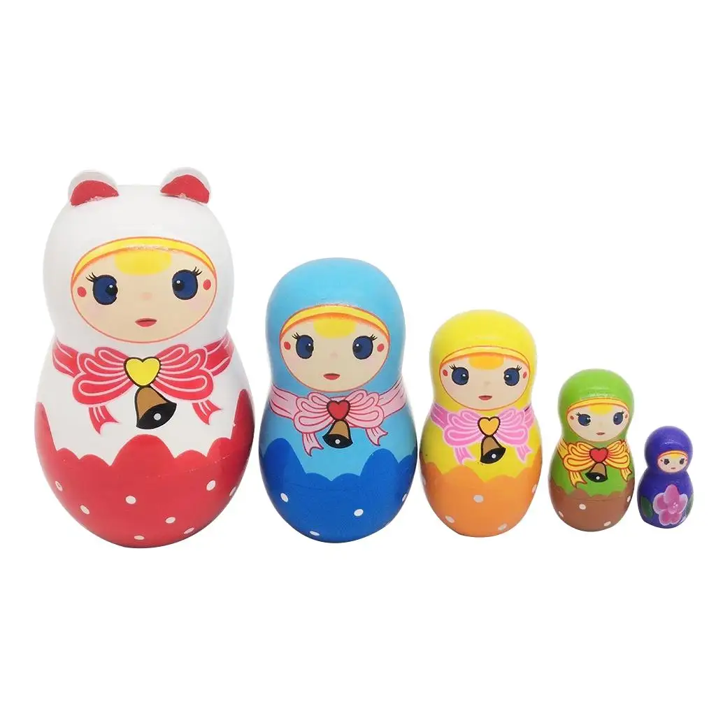 5pcs/set Girls Matryoshka Dolls Wooden Nesting Russian Dolls Set, Hand Painted Handicrafts Kids Birthday Gifts