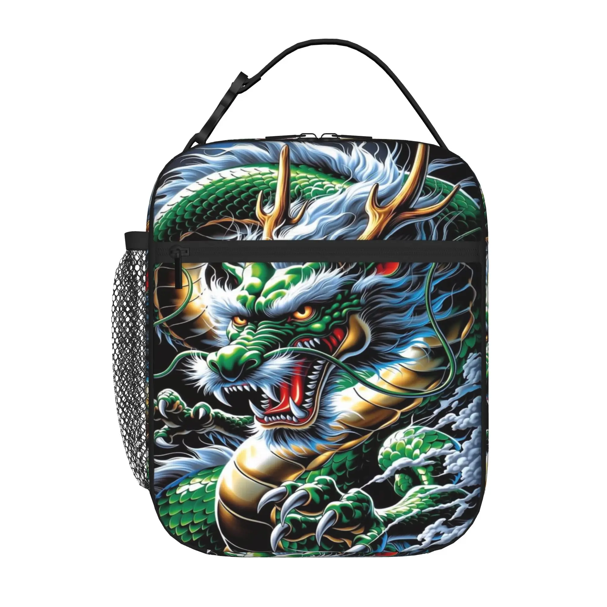 Back to school season  Food Bag Green White Oriental Dragon Fantasy Poster Fashion Casual Classic Solid Lunch Bag