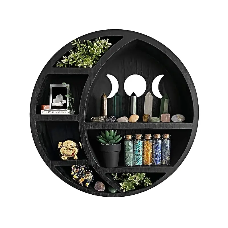 Crescent Moon Shelf for Crystals Stone Essential Oil Small Plant Gothic Witchy Art Wall Room Wooden Hanging Floating Shelves