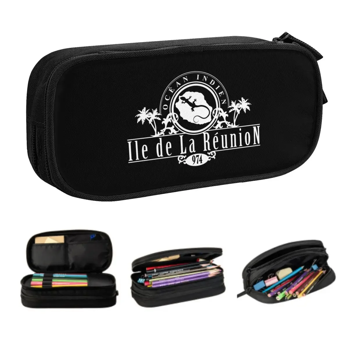 Custom La Reunion Margouillat Island Logo Kawaii Pencil Case Girls Boys Large Capacity Pencil Box School Supplies