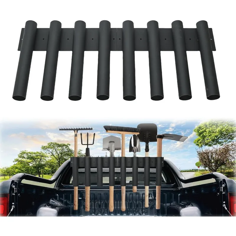 

Shovel Holder for Truck Landscape Hand Tool Rack with 8 Holes in 2 Groups Heavy Duty Trailer Tool Rack Truck Bed Tool Box