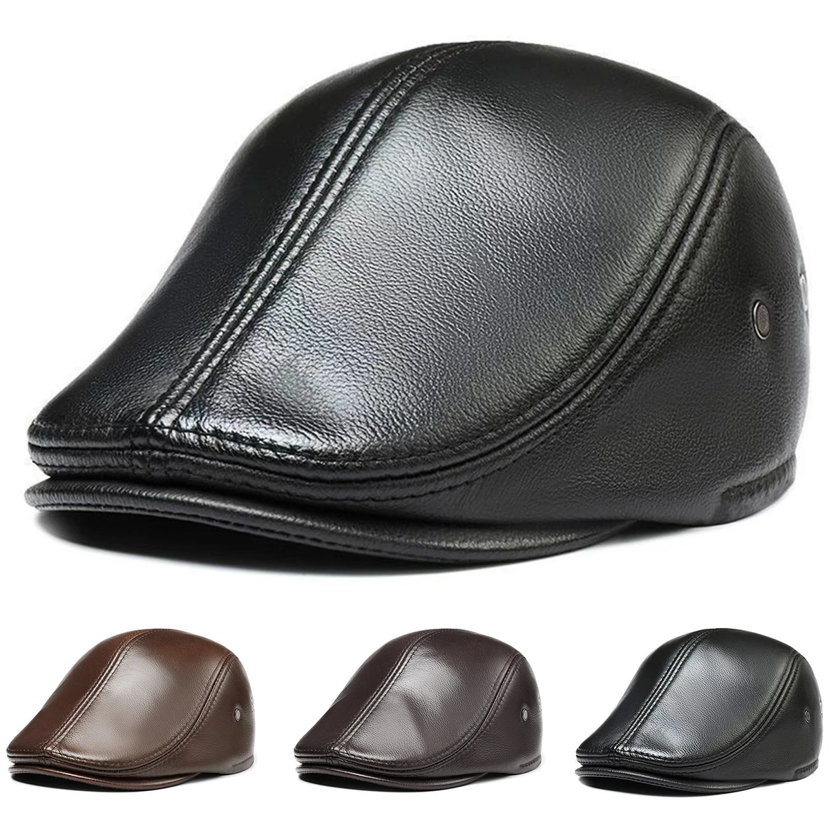 Unisex Einfarbige PU-Leder Newsboy Caps Britische Malerhüte Frühling Herbst Baskenmützen Hip-Hop Hut