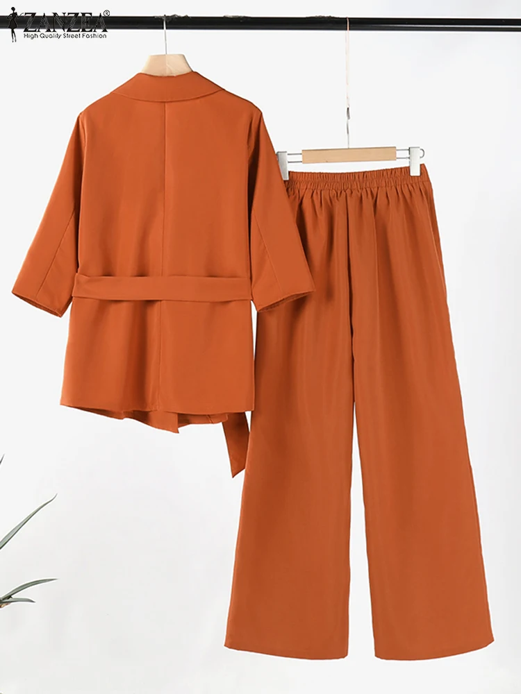 2PCS ฤดูใบไม้ผลิ 3/4 แขนเสื้อกางเกงขากว้างชุด ZANZEA Elegant ผู้หญิงชุดสูทแฟชั่น 2 ชิ้นชุดชุดทํางาน ...