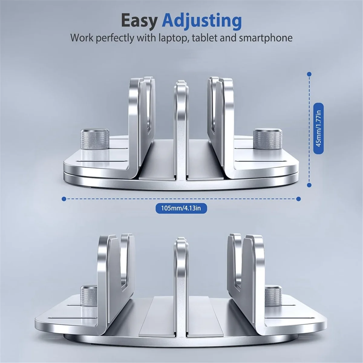 ABJG-حامل كمبيوتر محمول عمودي للمكتب، حامل كمبيوتر محمول بفتحات مزدوجة من الألومنيوم مع قاعدة قابلة للتعديل لـ