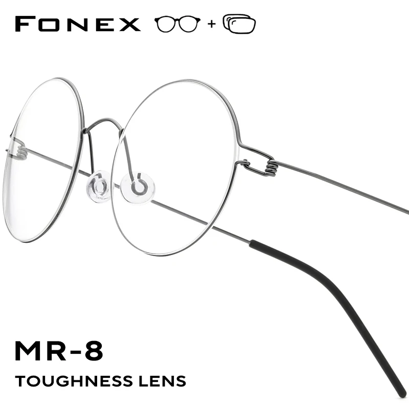 

FONEX Progressive Prescription Glasses Custom Photochromic Myopia Optical Lens Eyewear Men Round Eyeglasses Titanium Frames 8607