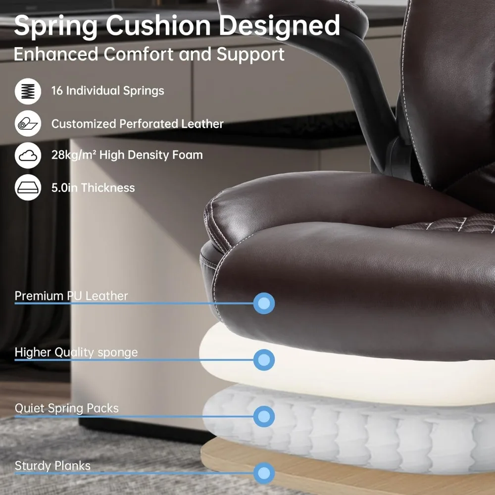 كرسي مكتب تنفيذي عالي التحمل بتصميم مريح، كرسي من جلد البولي يوريثان بسعة 300 رطل مع دعم قطني قابل للتعديل، 360 درجة ° دوار، إعادة #3
