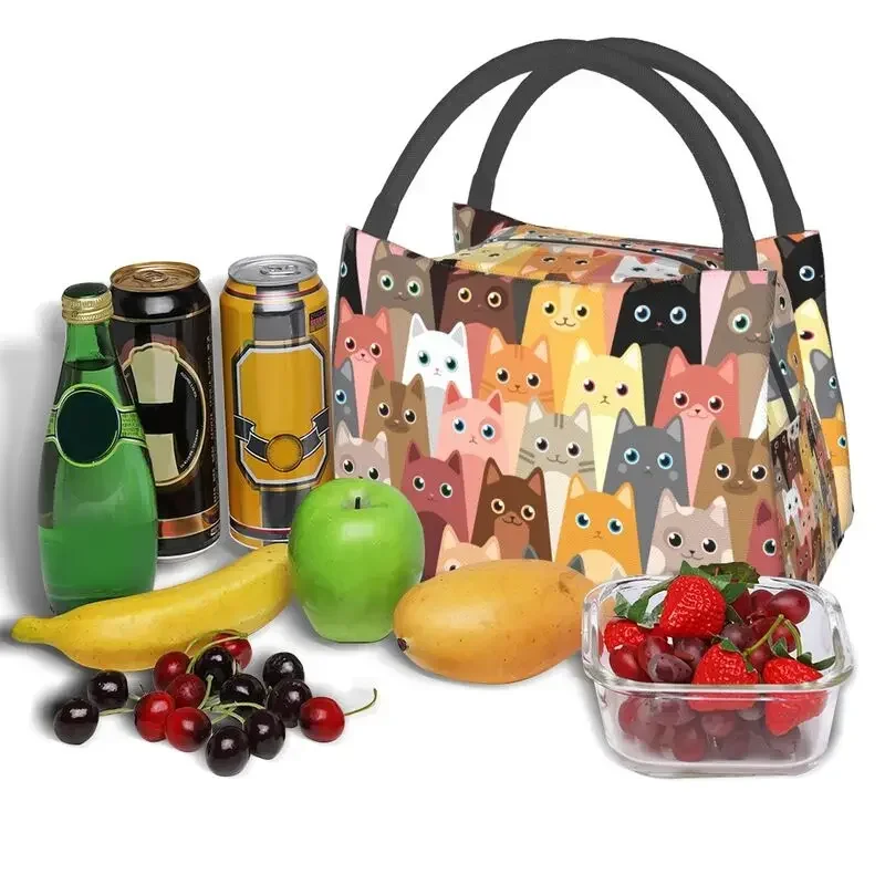 Custom Cartoon Cats Lunch Bag Women Cooler Thermal Insulated Lunch Box for Office Travel