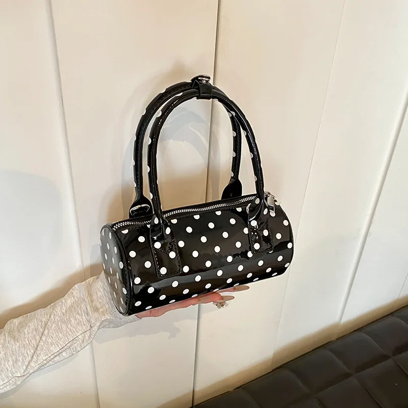 Style Cute Polka Dot Round Cylinder Handbag Women's Unique Design Trendy Shoulder Bag Female Commuting Crossbody Bags