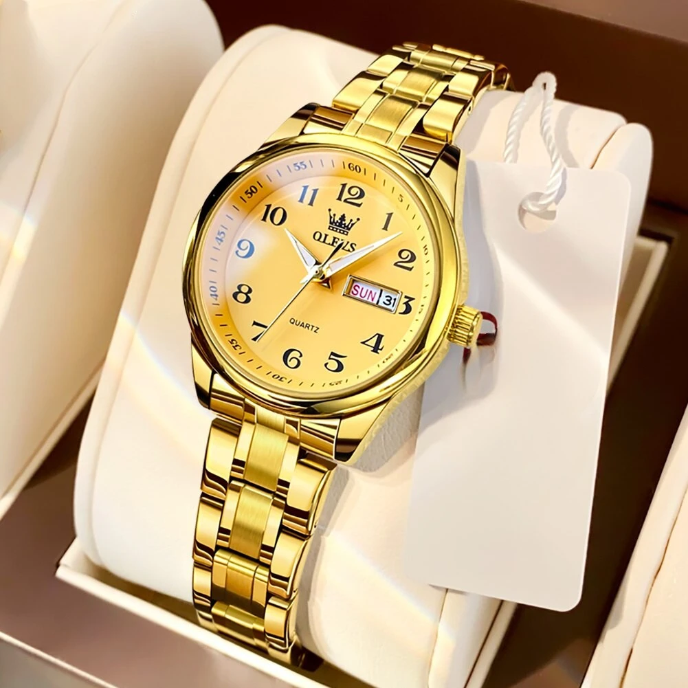 Reloj de cuarzo de lujo para mujer, elegante reloj de acero inoxidable, luminoso, resistente al agua, con fecha semanal, reloj de pulsera para mujer