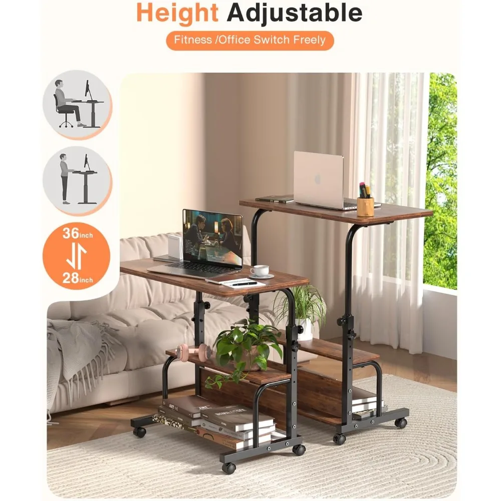 Compact Mobile Desk with Adjustable Height and Storage for Compact Home Offices