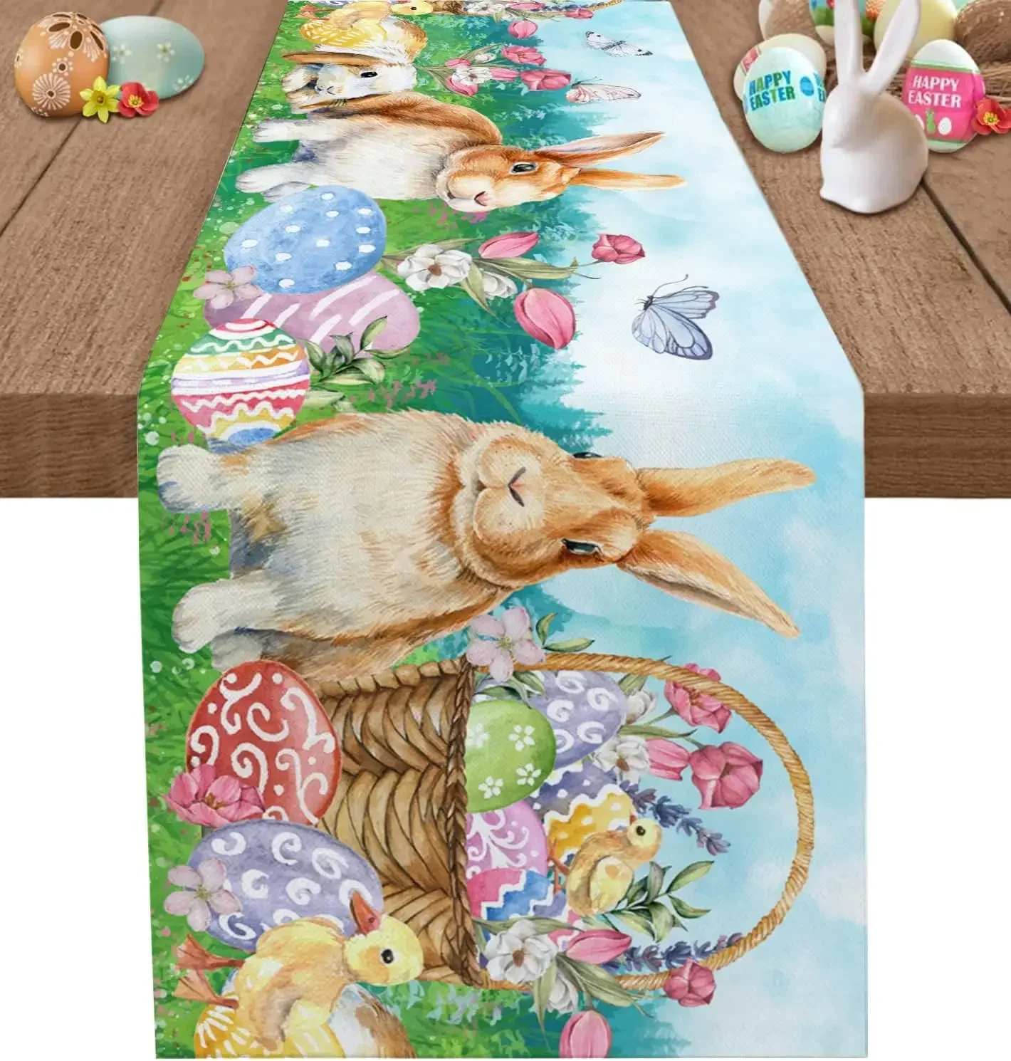 Easter Rabbit Colored Eggs Linen Table Runners Dresser Scarves Table Decor Farmhouse Dining Table Runners Wedding Decorations