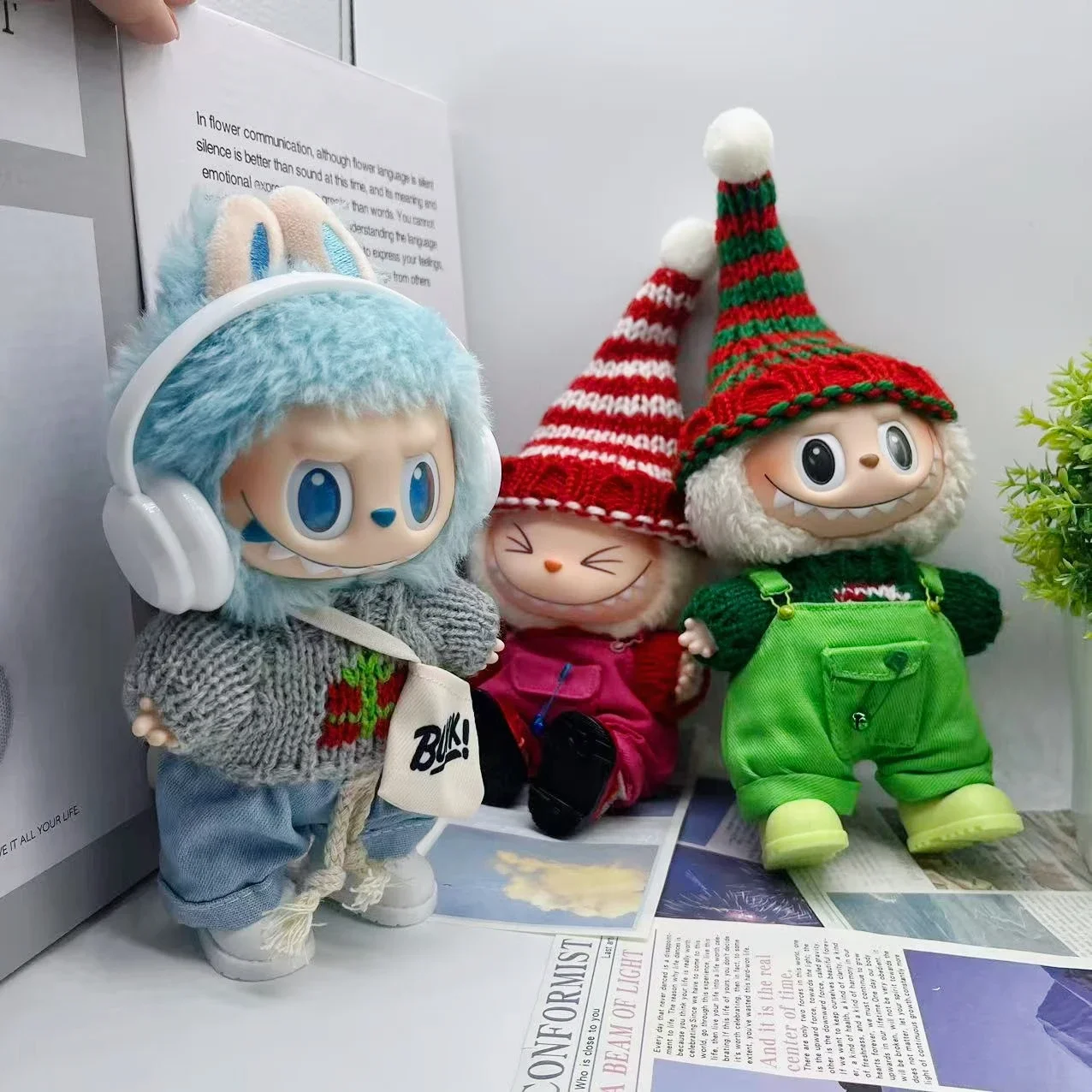 Para roupas Labubu: conjunto de cervos de Natal (roupa festiva vermelha) para V1/V2/V3/V4 - Pin Labubu For Love Outfit