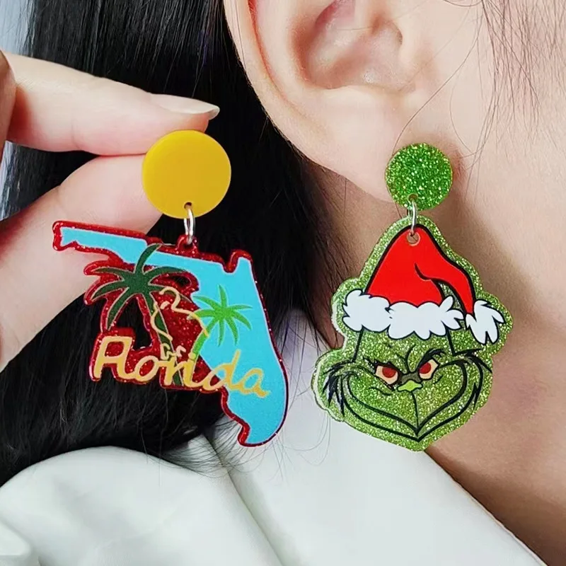 Christmas Earrings for Women 2 Pairs Stud Earrings Acrylic Lightweight Christmas Stud Earring Claus Snowman Holiday Jewelry