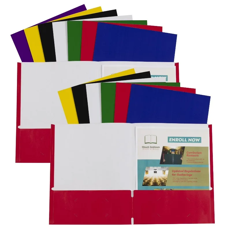 

Two-Pocket Paper Portfolios Without Prongs, Assorted, Pack of 15