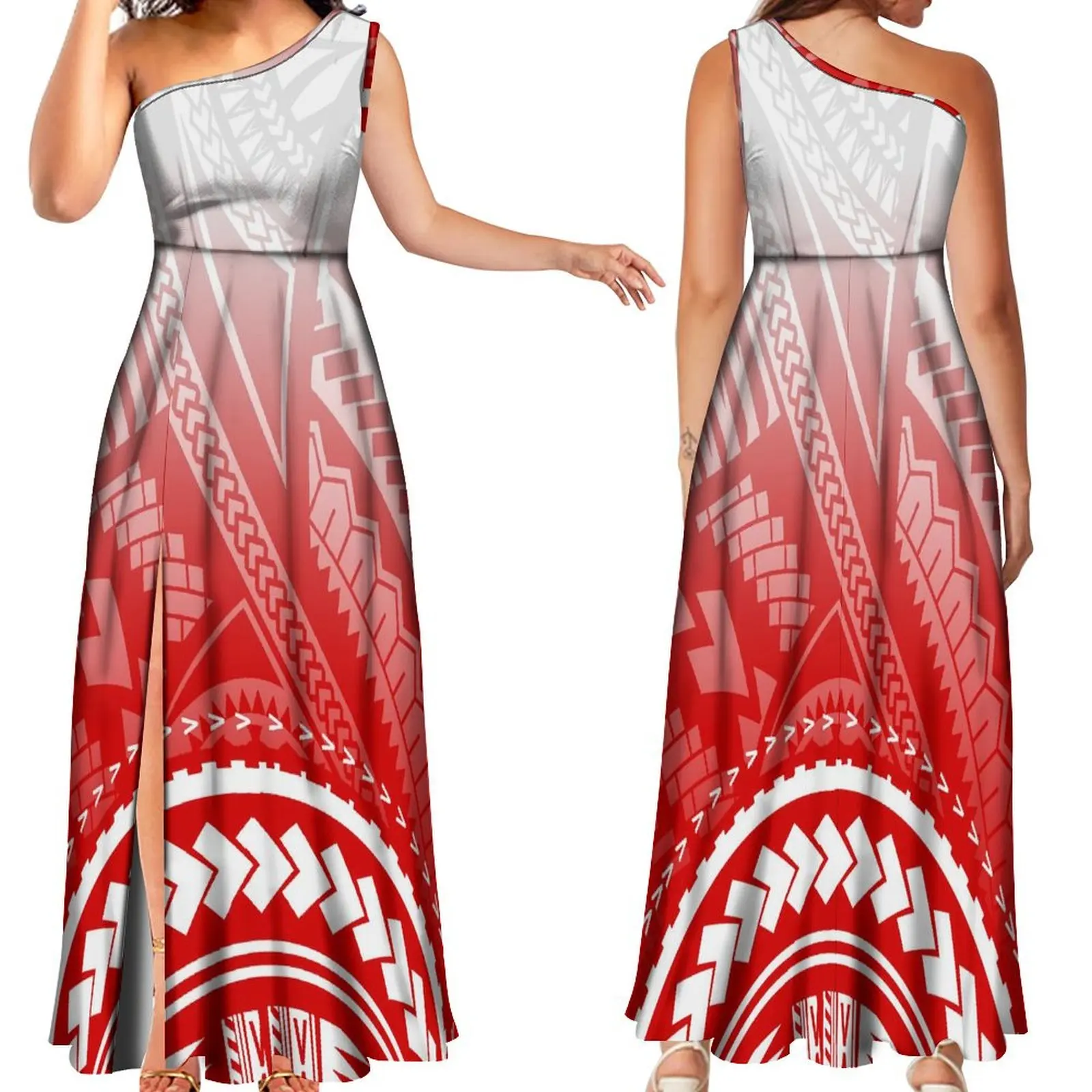 

Fiji Island Women'S Dress Sleeveless Temperament Slant Strap Dress Polynesian Pattern Print Vintage Floral Print Design Dress