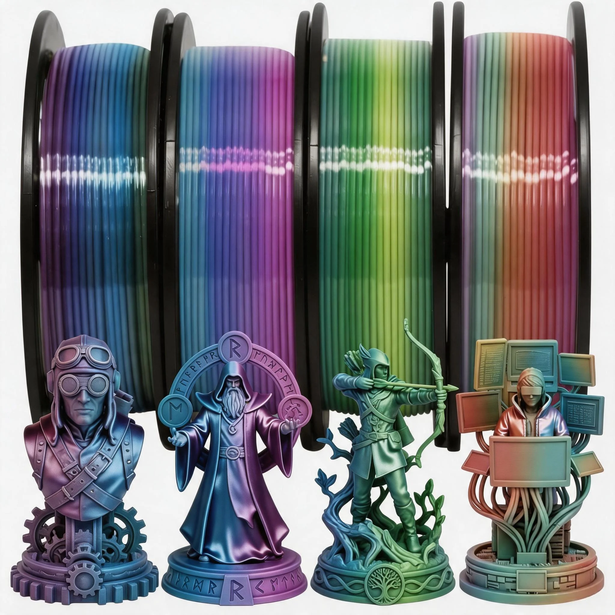 

Silk Shiny 4 Types Rainbow Multi Colored Fast Color Change PLA 4 in 1 3D Printer Filament,Compatible with Most FDM Printers