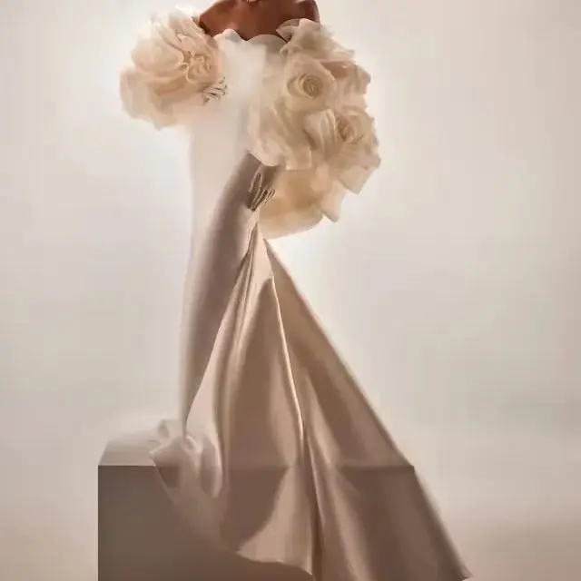 Cape 3D Flowers Bridal Wraps Couture Detachable Cape Shawl Clock Photoshoot Red Carpet Cape Volumetric Floral Organza Wedding