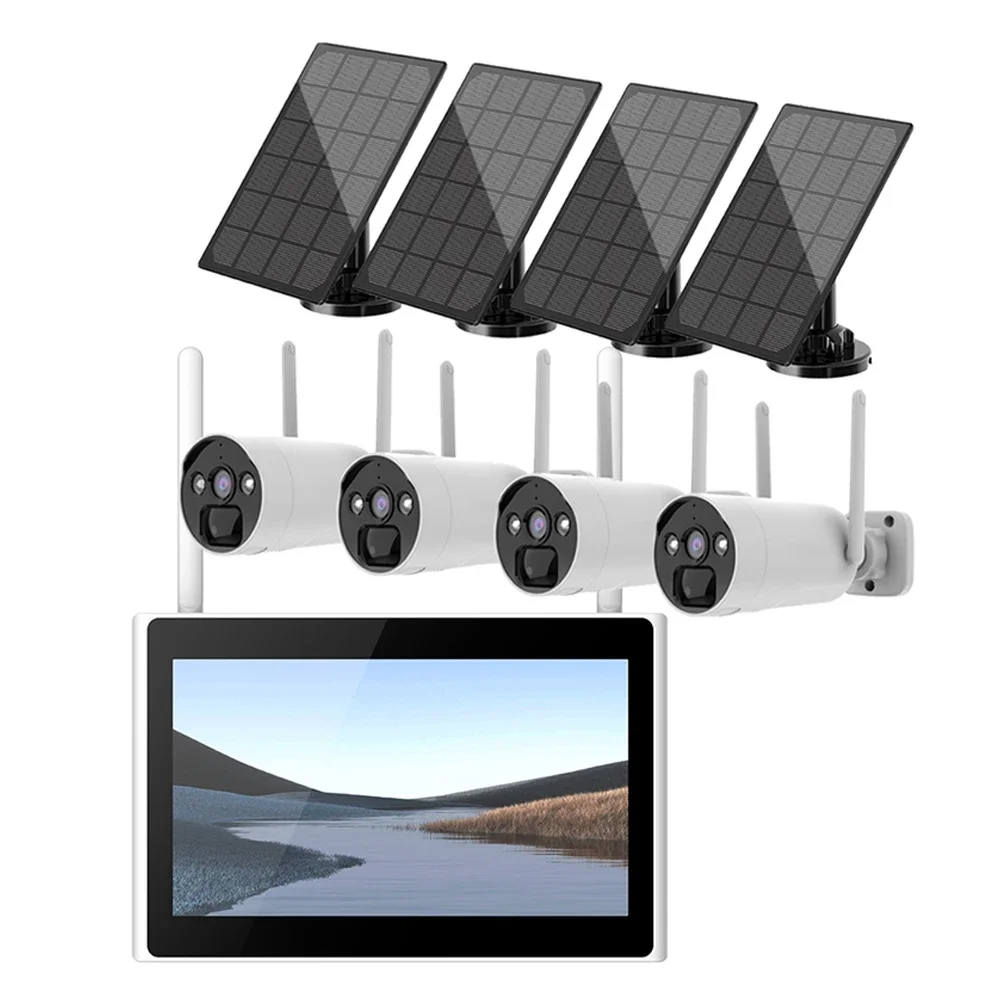 

4CH WiFi camera NVR Kit 10.1inch Solar Power Rechargeable Battery Two-way Audio 4Mp Home security