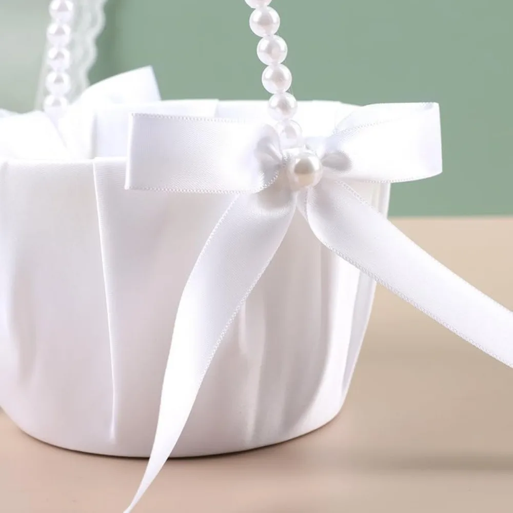 Cestas de niña de flores para boda, cesta de niña de flores de marfil, cesta de boda para decoración de boda de niña de las flores (Marfil)