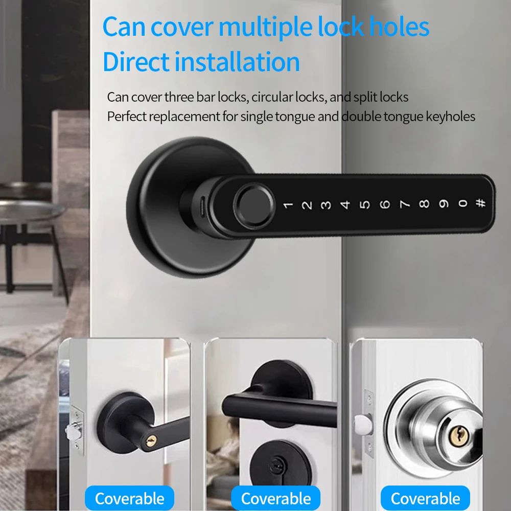 Tuya Bluetooth APP Security Smart Door Lock Fingerprint Electronic Door Lock Digital Code Handle Door Lock Support iOS/Android