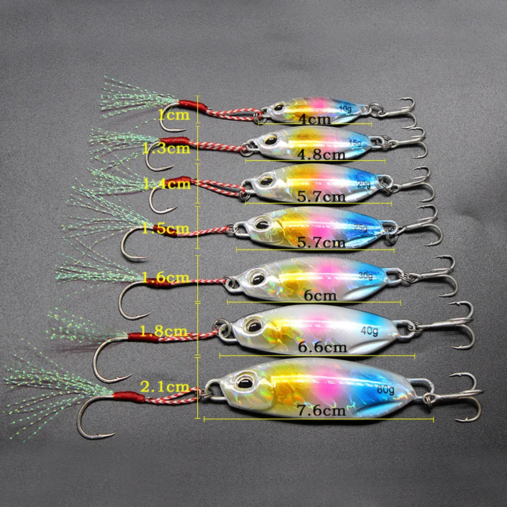 Slow Sinking Lure 10-60g Fishing Lure Metal Spoon  Jigging Lure Slow Pitch Jig with Double/Treble Hooks