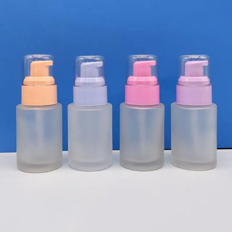 30ml ขวดปั๊ม Frosted Glass Liquid Foundation บรรจุเครื่องมือปั๊มเปล่าขวด Travel Essential บีบขวดแต่งหน้าแบบพกพา
