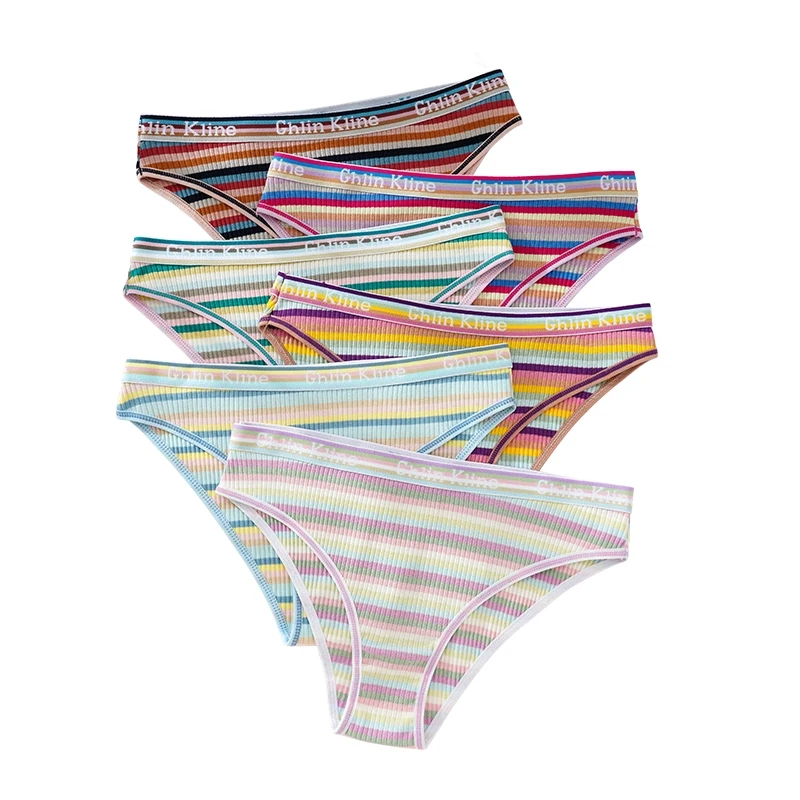 Rainbow Stripes Women 100% Cotton Underwear With Seamless Panty Sporty and Breathable Briefs