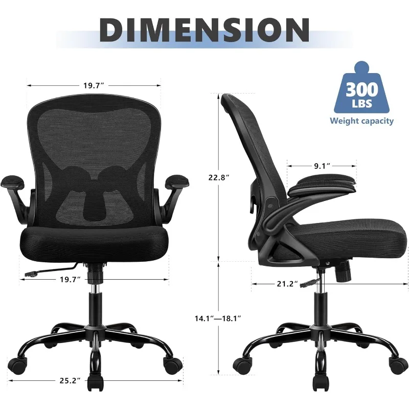 Kursi kantor, kursi komputer jaring ergonomis (hitam)