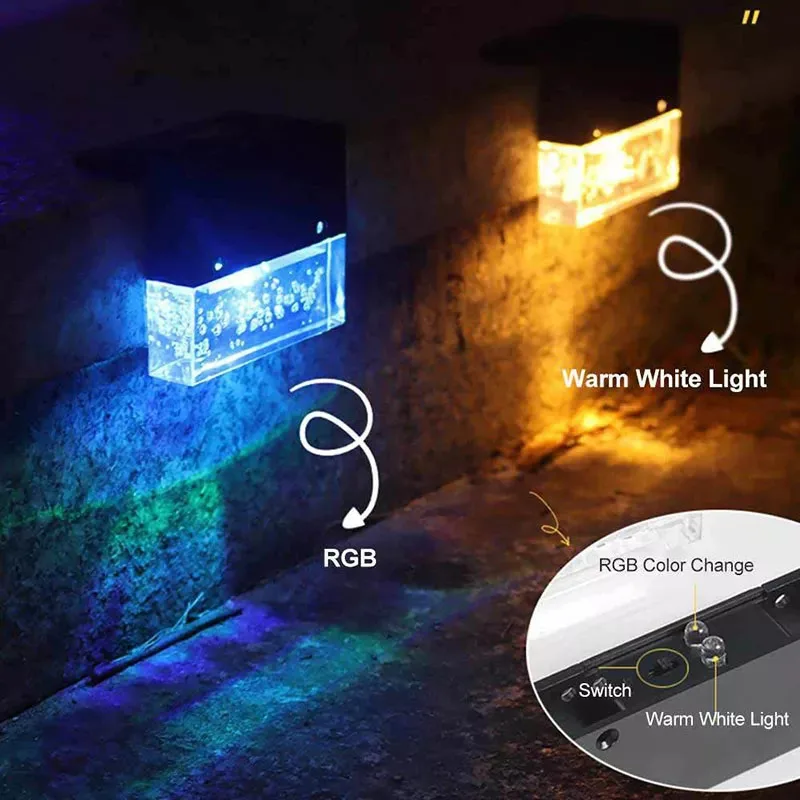 

Waterproof Solar Lamp Acrylic Bubbles Color Changing RGB Wireless Outdoor for Stair Steps Patio Garden Yard Wall