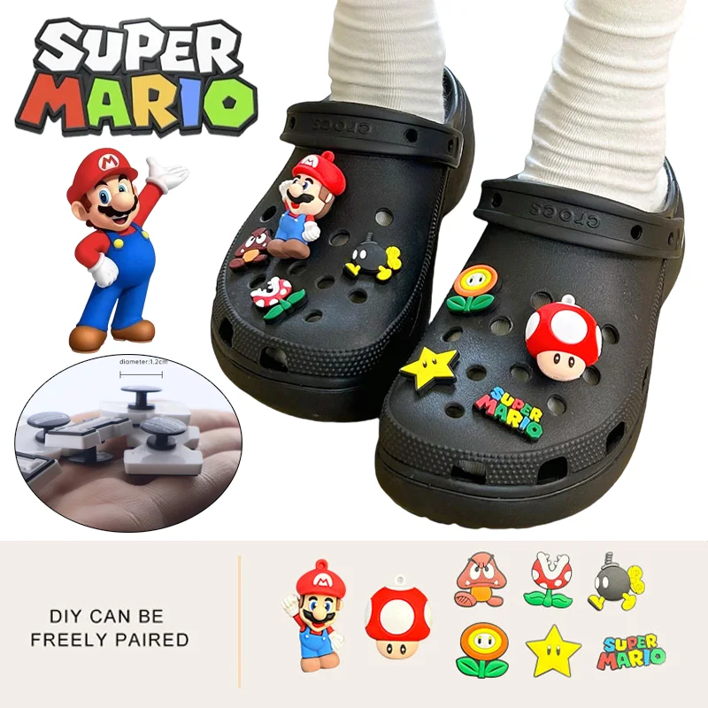 8pcs Super Mario PVC Shoe Buckle Cartoon Character DIY Sneakers Sandals Decoration Accessories for Children Birthday Gifts