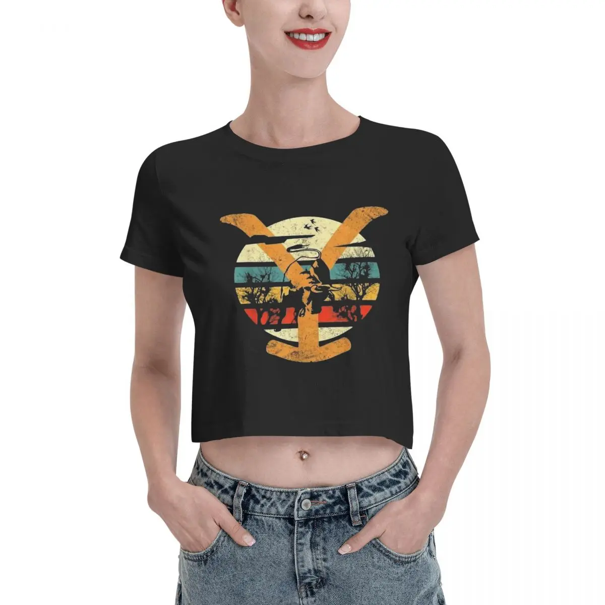 Cowboy Et De Yellowstone Dutton Ranch Tshirt Cartoon Graphic Tees Female Crop Top,Leak navel T-shirt