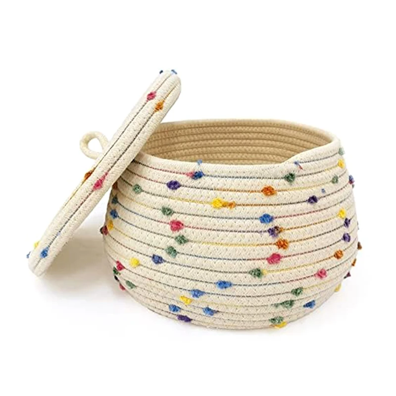 Small Rope Basket Small Decorative Toy Basket Small Round Woven Storage Basket With Lid For Organizing