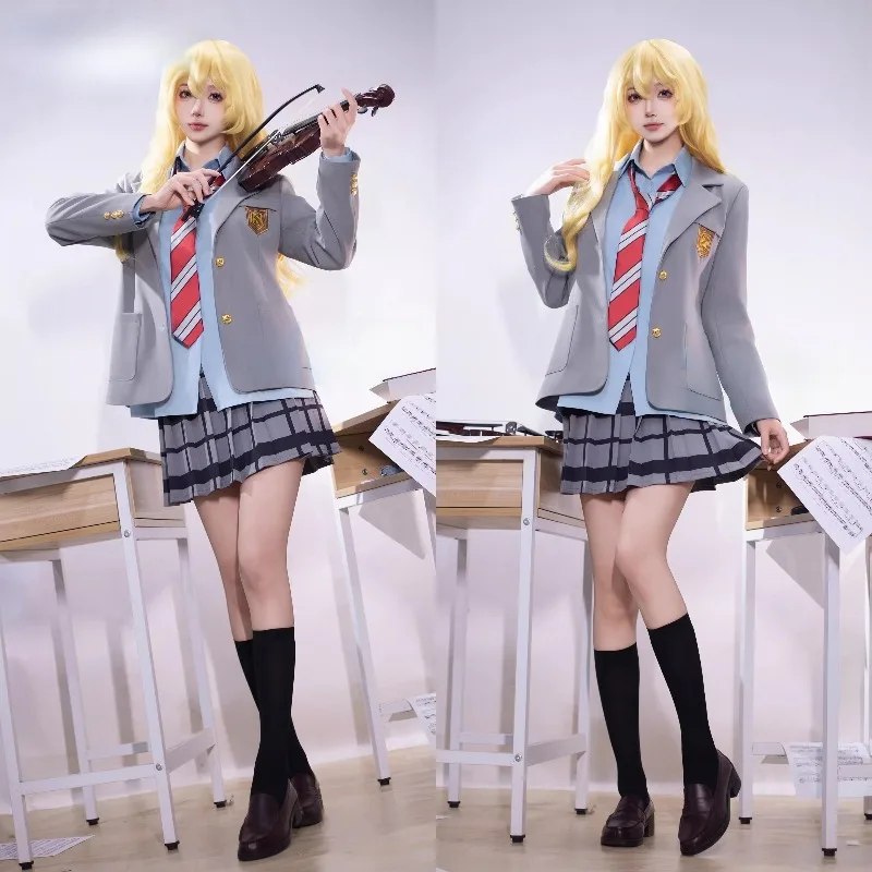 

Anime Miyazono Kaori Cosplay Costume School Uniform Shirt Coat Skirt JK Full Set for Women Role Play Outfit Theme Party